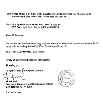 Kolte patil Developers Limited invests Rs 70 crore - Life Republic